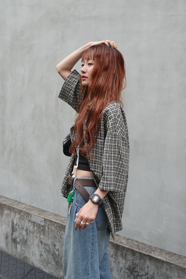 vintageハーフスリーブチェックシャツ